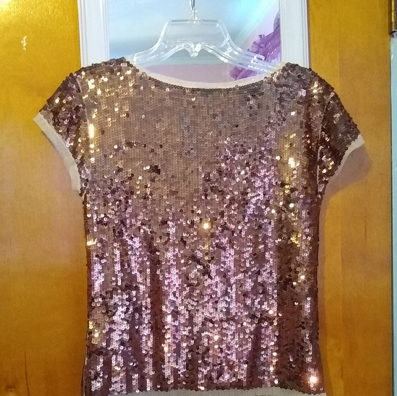 NWOT Ann Taylor Loft Brown and Tan Sequin Top - Size XS - Picture 7 of 8
